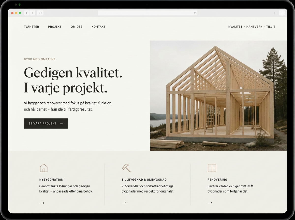 Exempel på hemsida för byggföretag